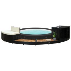 Fekete polyrattan és tömör akácfa pezsgőfürdő keret