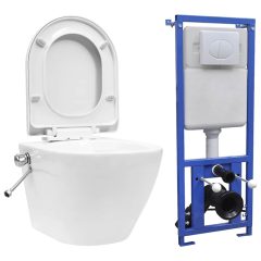   Fehér kerámia falra szerelhető perem nélküli WC tartály